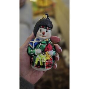 NIB Rare Nordstrom At Home Scottish Snowman Blown Glass Ornament Made‎ In Poland